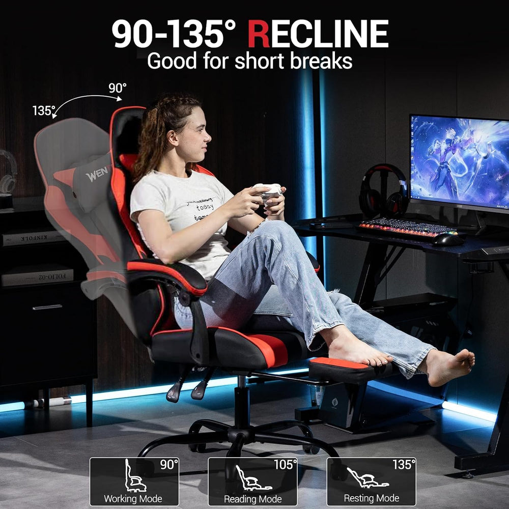 Gaming Chair with Footrest for Adults, PU Leather Massage Racing Video Game C...