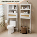Over The Toilet Storage Cabinet, 3-Tier Bathroom Organizer with Rattan Door, Wooden Space Saver for Restroom, Bathroom, Laundry