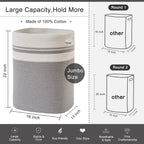 OIAHOMY Laundry Hamper, Tall Cotton Decorative Blanket Storage Basket with Handles for Living room,Collapsible Large Baskets for Toys,Pillows,Clothes Organizer-16x13x22in-Gray