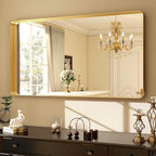 48 x 30 Inch Gold Bathroom Mirror, Rectangular Wall Mounted Shatterproof Mirror, Aluminum Alloy Frame with Rounded Corners, Horizontal or Vertical for Farmhouse Decor