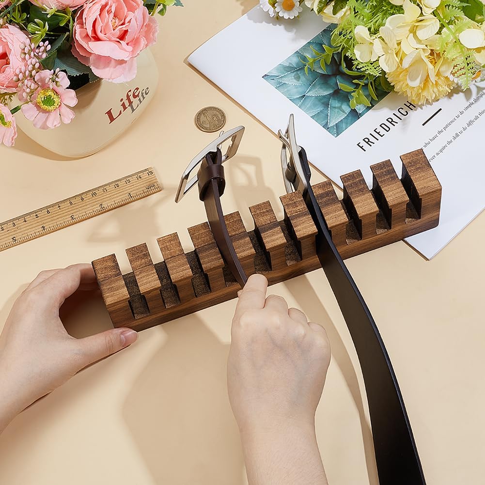 PH PandaHall Belt Organizer, Wooden Belt Holder Wall Mounted Belts Hanger with Slots Space Saving Storage for 10 Belts, Home Bedroom Closet Retail Shop, Camel, 1pc, 10.7x1.5x2.4inch
