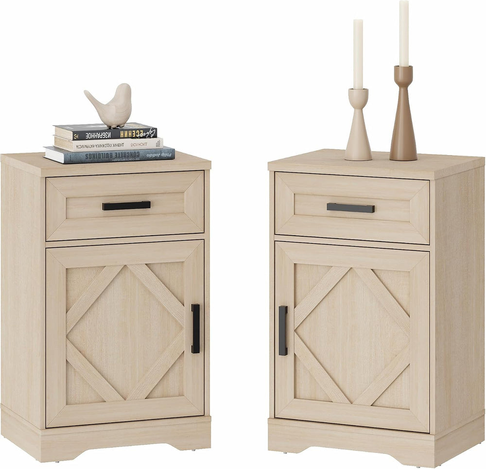 WAMPAT 32-Inch Tall Farmhouse End Table Set of 2 with Drawers and Adjustable ...