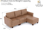 SITJOY 91" Faux Leather Modular Sectional Sofa with Storage, Mid Century Modern Sectional Couches for Living Room, Soft Padded Armrests, 3 Seater L-Shaped Couch with Ottoman, Brown