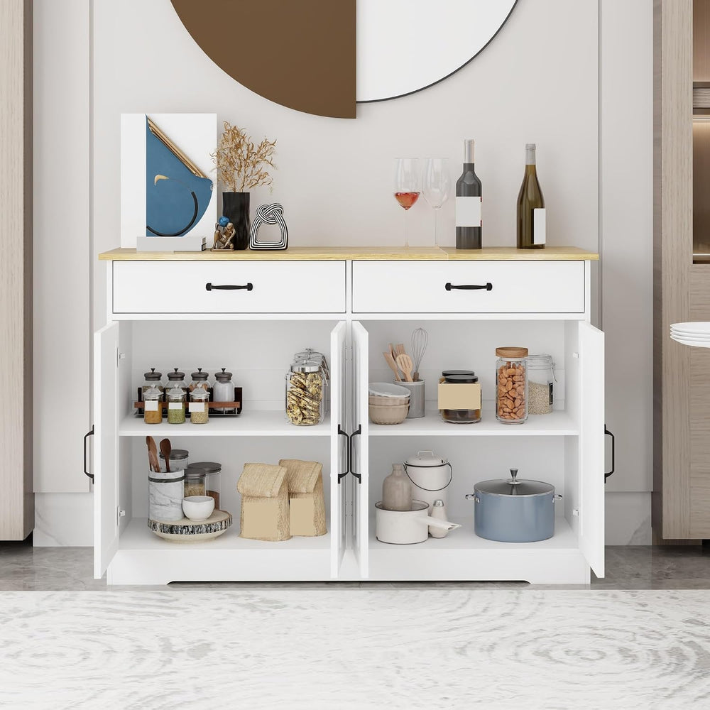 Farmhouse Buffet Cabinet Storage Sideboard, with 2 Drawers and 4 Doors, for D...