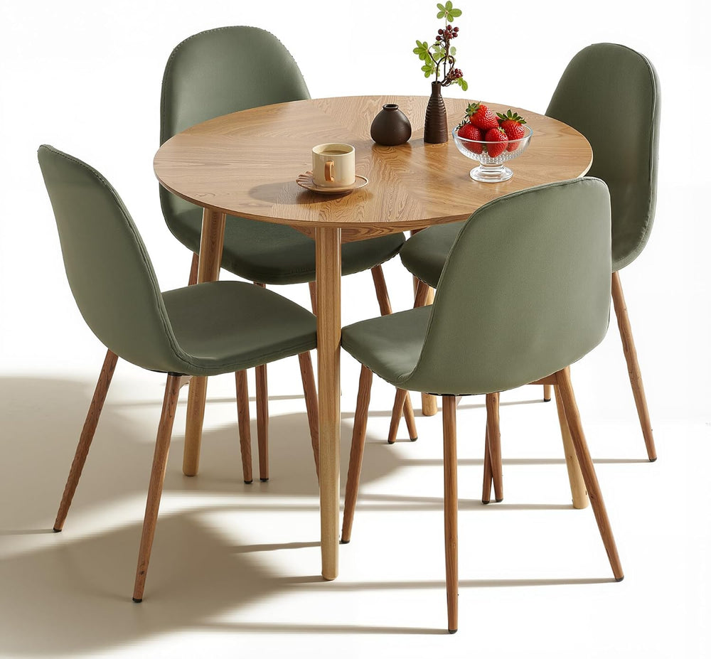 Small Oak Round Dining Table Set for 4, Modern 35'' Kitchen Coffee Ta...
