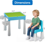5-in-1 Toddler Table and Chair Set with 128PCS Building Blocks, Kids Activity Table Flip Top for Art, Sand & Water Play, Leak-Proof Design, Includes 1 Sturdy Chair, ASTM Certified, Gift for Ages 2-4