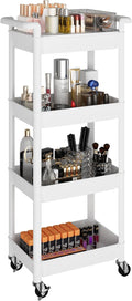 MIOCASA Utility Rolling Cart with Detachable Tray Top, 4-Tier Kitchen Storage Organization, Art Cart with Wheels for Office, Classroom, Livingroom, Kitchen, Bathroom (White, 4-Tier-Plastic)