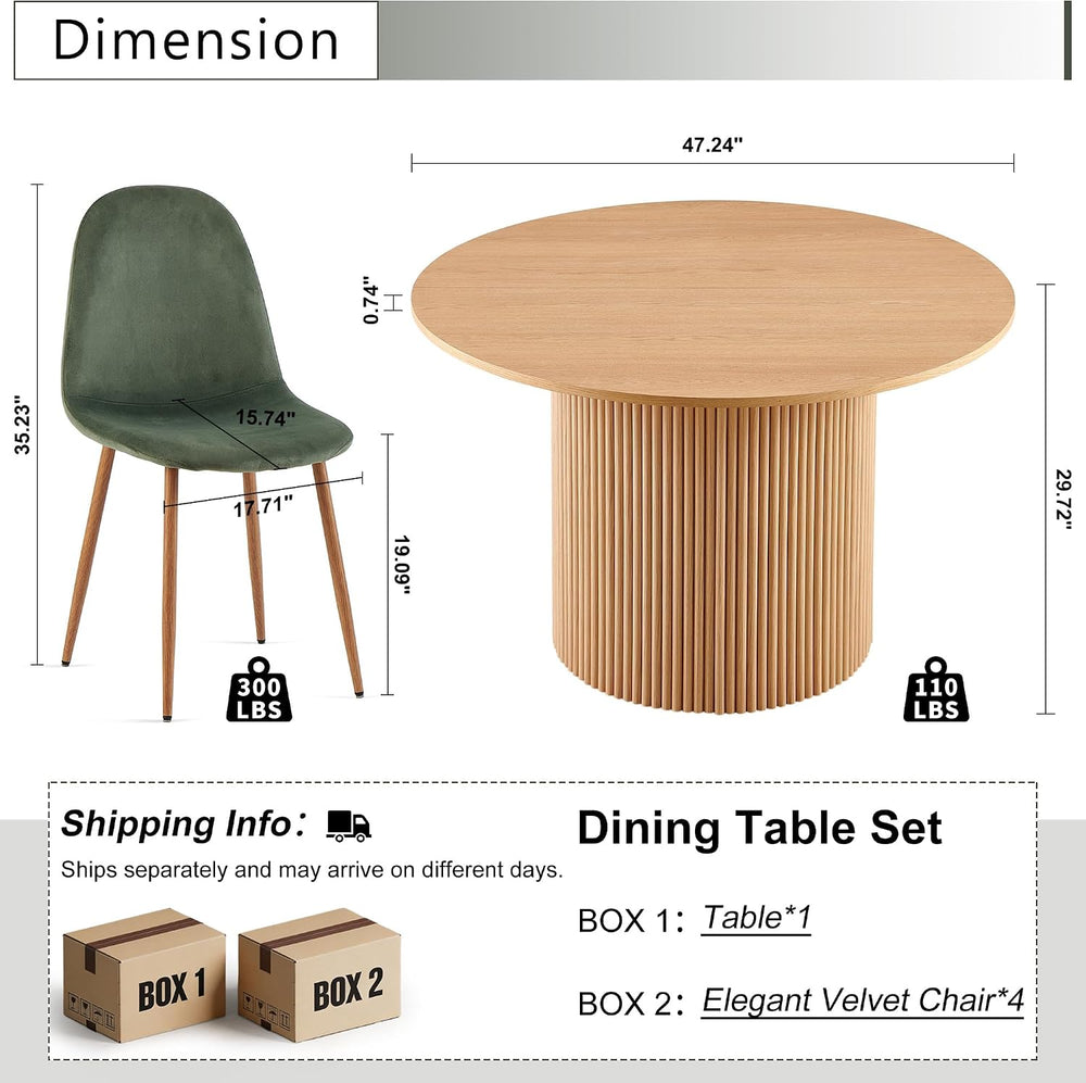 Dining Table Set for 4, Mid Century Modern 47 Inch Wooden Round Dining Table ...