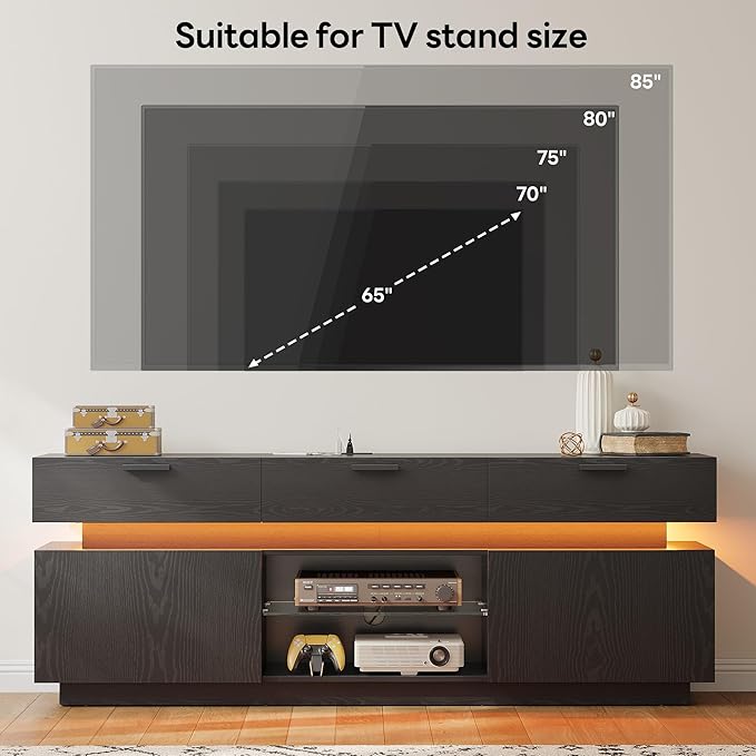 LIKIMIO Black TV Stand for TVs 85 inch, Entertainment Center with Power Outle...