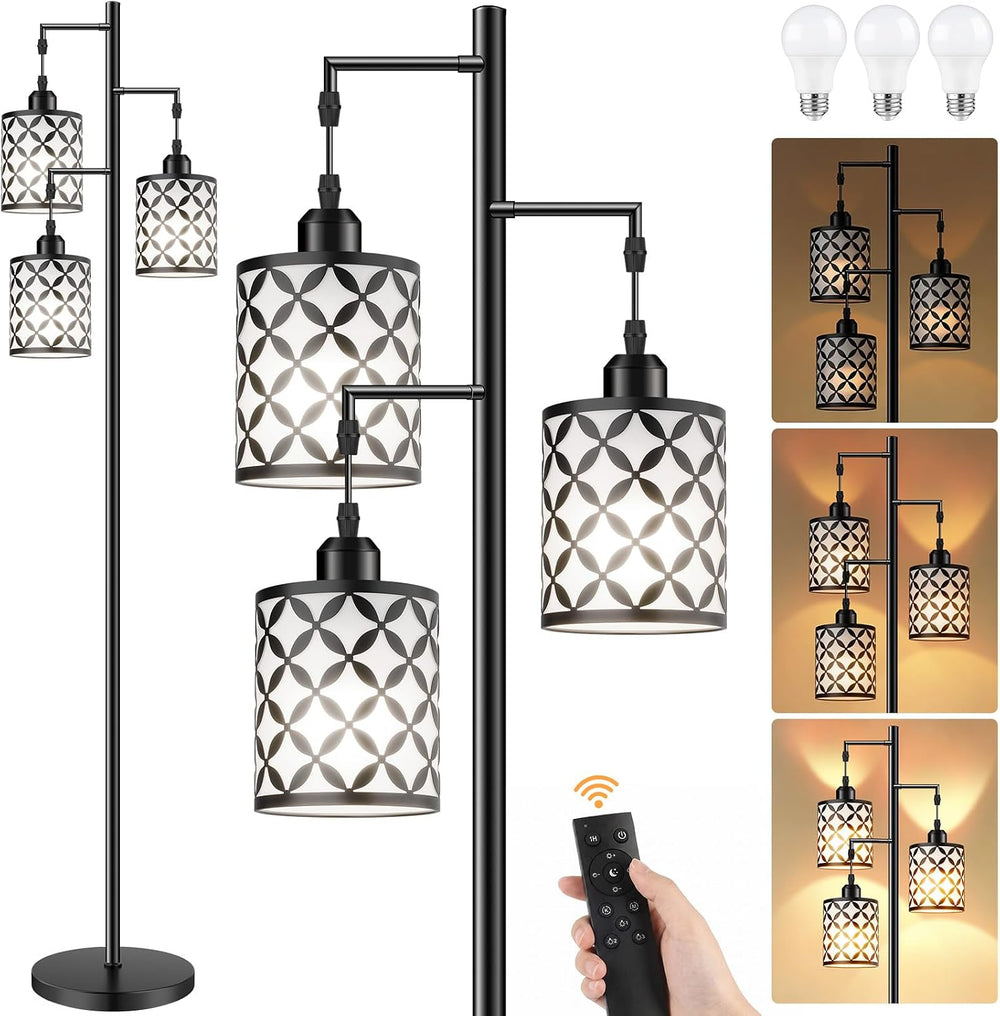 72" Dimmable Floor Lamp with Remote & Timer, Industrial Farmhouse Ru...