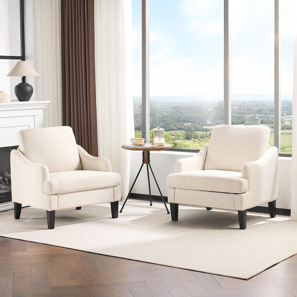VINGLI Linen Fabric Accent Chairs Set of 2, Beige Modern Upholstered Armchair...