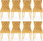 Velvet Upholstered Dining Chairs Set of 8, Modern Style Kitchen Side Chairs with Nailhead Trim and Gold Plated Leg, Metal Pulling Ring for Dining Room Living Room(Gold-Gold Plated Leg)