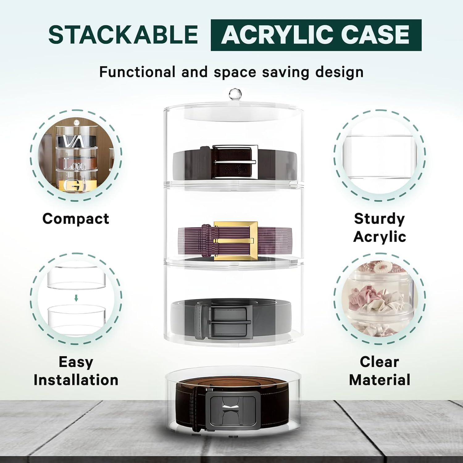 Acrylic Belt Organizer, 4-Layer Transparent Closet Accessories Organizer for Jewelry, Watches, Bracelets, Rings, Cosmetics