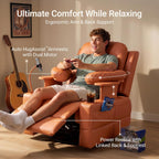 Triple Motor Power Swivel Rocker Recliner Chair with Adjustable Armrests for Adults, FSC Certified Faux Leather Rocking Chair for Living Room, Brown