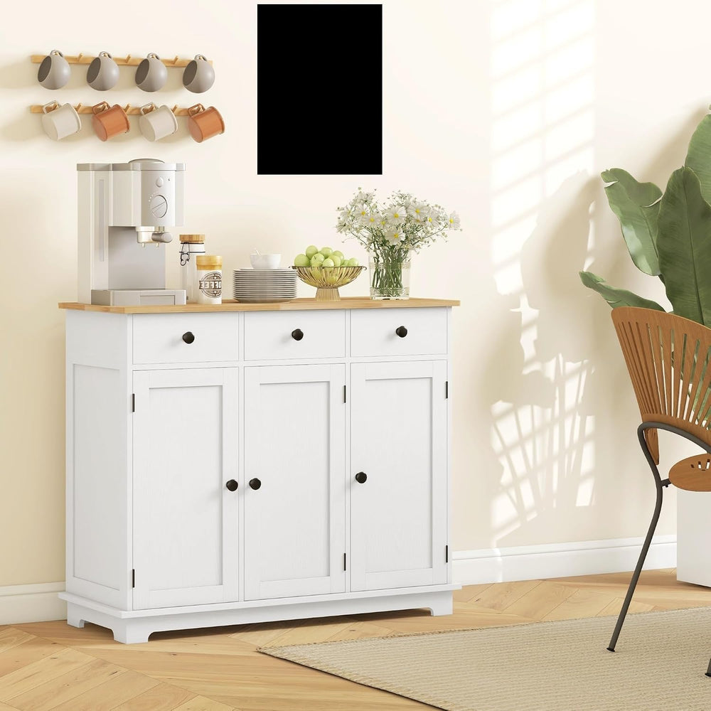 Sideboard with Solid Wood Countertop, Modern Kitchen Storage Cabinet, Coffee ...