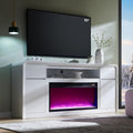 Modern Fireplace TV Stand with 36" LED Electric Fireplace for 80 inch TVs, 32" Tall Entertainment Center w/Drawers &Adjustable Shelves, Wood Media Console w/Curved Profile Design for Living Room,White