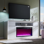 Modern Fireplace TV Stand with 36" LED Electric Fireplace for 80 inch TVs, 32" Tall Entertainment Center w/Drawers &Adjustable Shelves, Wood Media Console w/Curved Profile Design for Living Room,White