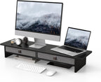 Fenge Monitor Stand with Drawer, 2 Tiers Dual Monitor Riser for Desk, 35 Inch Computer Stand for 2 Monitors, Desk Shelf for Home, Office, Laptop, PC, TV, Printer
