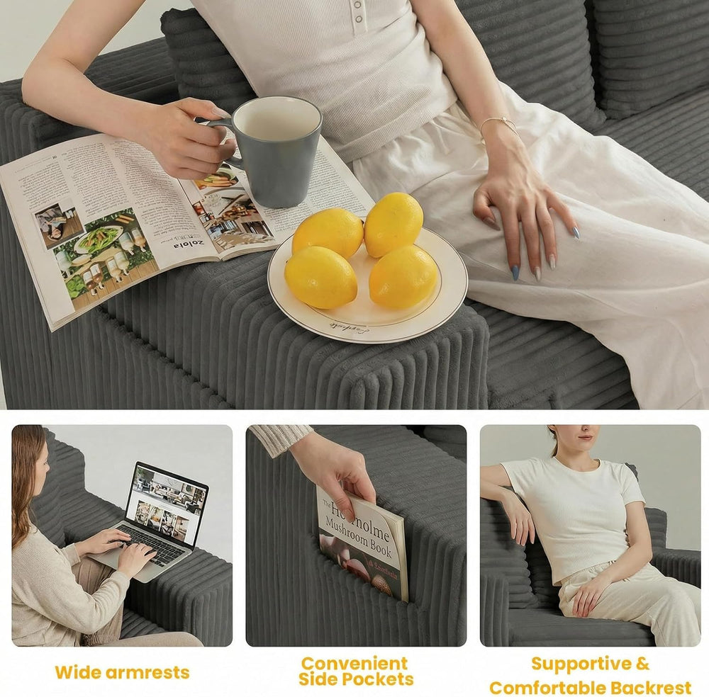 Couch,3 Seater Couch Bed – 3-in-1 Convertible Sleeper Sofa with Side Pockets ...