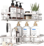 Corner Shower Caddy - 2 Pack, Adhesive Shower Organizers, Rustproof Stainless Steel Shower Shelves with 8 Hooks, No Drilling Bathroom Organizers and Storage Racks, Space-Saving, Silver, Medium