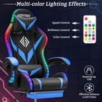 RGB Gaming Chair with LED Lights Massage Ergonomic Game Chairs for Adults High Back Reclining Computer Chair with Footrest Video Game Chair Lumbar Support Racing Style Gamer Chair Blue and Black