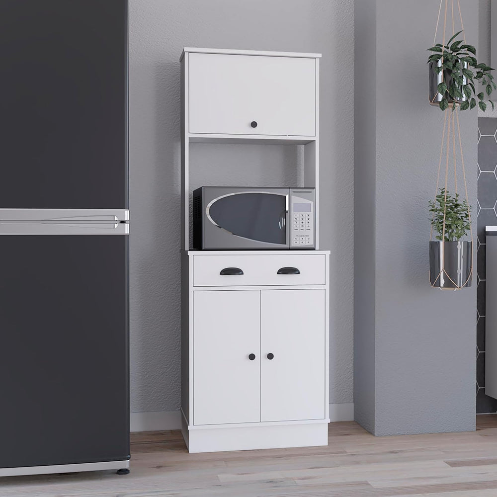 Kitchen 66.3" H with Drawer, 2 Cabinets, and Microwave Stand, White