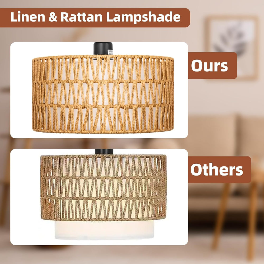 Rattan Floor Lamps for Living Room with Dimmable 9W LED Bulb Farmhouse