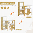VECELO Bar Table and Chairs Set for 2, 3-Piece Dining Set with Storage Shelves, Cup Holder & Wine Rack, PU Leather Cushion Stools, for Kitchen Small Space