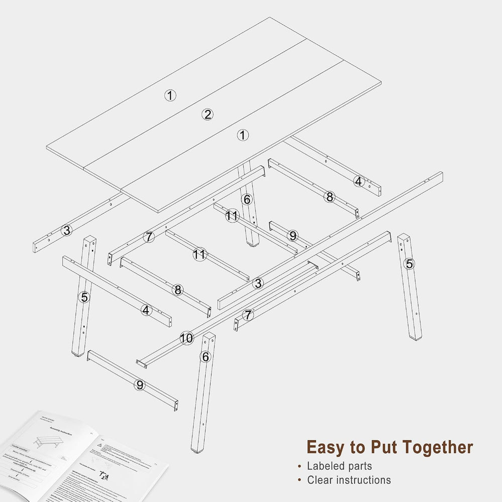 GarveeHome Industrial Dining Table for 4-6 People, 63" Long Large Kitche...