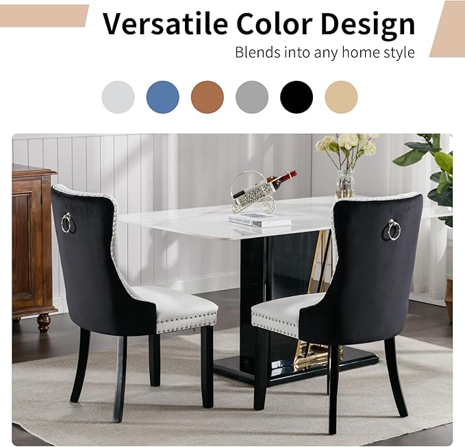 Modern Dining Chairs Set of 2, Tufted Upholstered Dining Chair with Solid Woo...