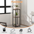 10" Wide Square Drink Table with Adjustable Feet - 3-Tier Small Side Table for Apartments, Balcony & Office | Space-Saving, Lightweight & Multi-Functional (Plants, Books, Drinks, Brown)