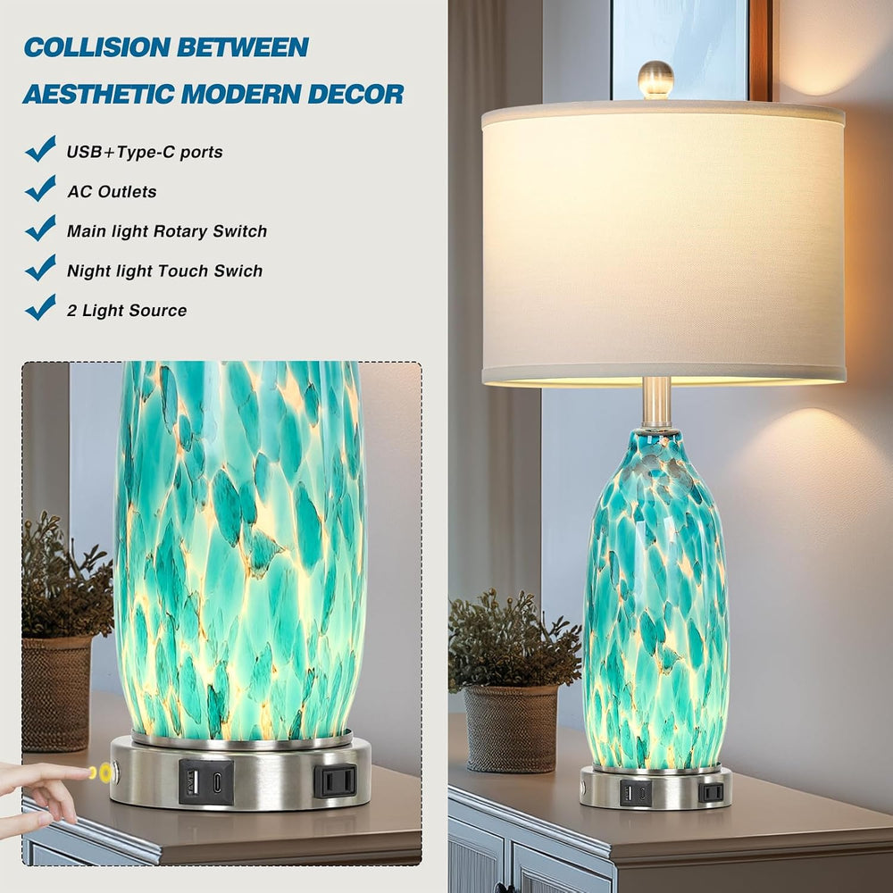 Rinweey 26" Peacock Green Glass Table Lamps Set of 2,Coastal Nautical Be...