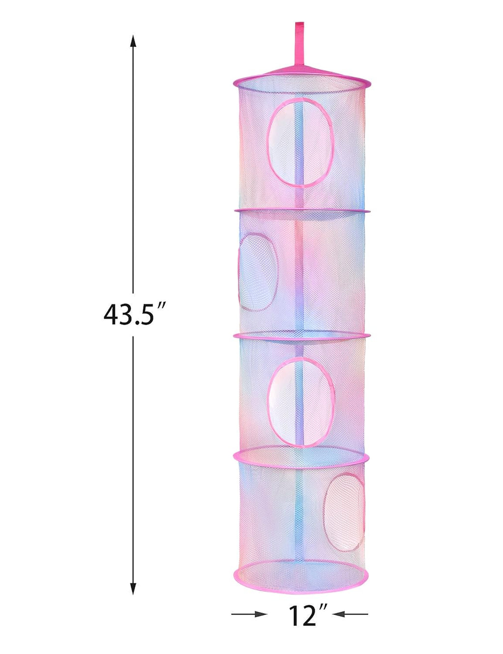Libeder 2Pcs Mesh Hanging Storage Organizer, 4 Compartments, Foldable, Portable, Casual Style, Hanging Organizer for Kids Room, Pink (Rainbow Tie Dye)