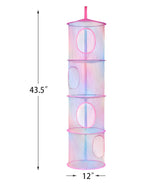 Libeder 2Pcs Mesh Hanging Storage Organizer, 4 Compartments, Foldable, Portable, Casual Style, Hanging Organizer for Kids Room, Pink (Rainbow Tie Dye)
