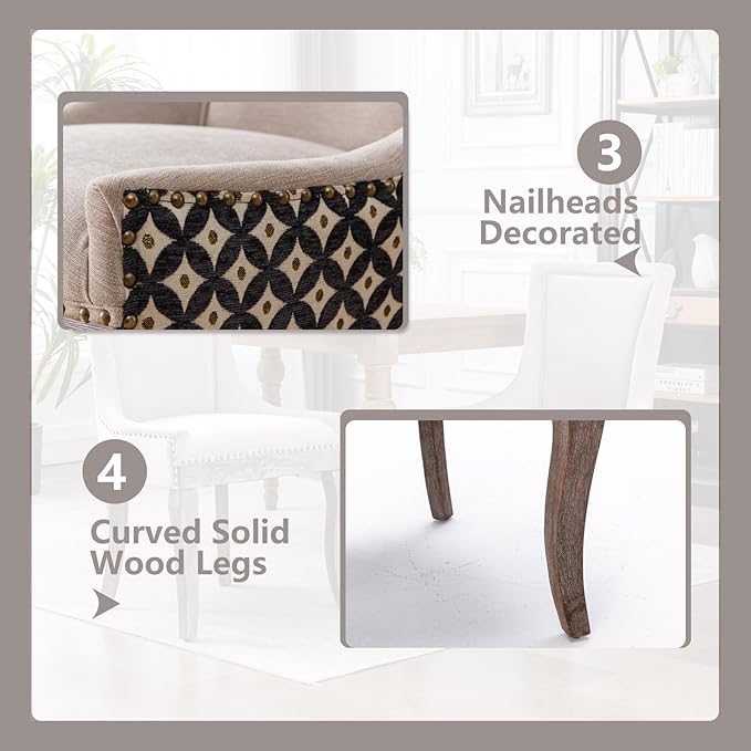 Modern Dining Chairs Set of 4, High Back Dining Chairs Side Chairs with Solid Wood Legs, Upholstered Fabric Dining Room Chairs for Dining Room Kitchen, Beige and Patterned