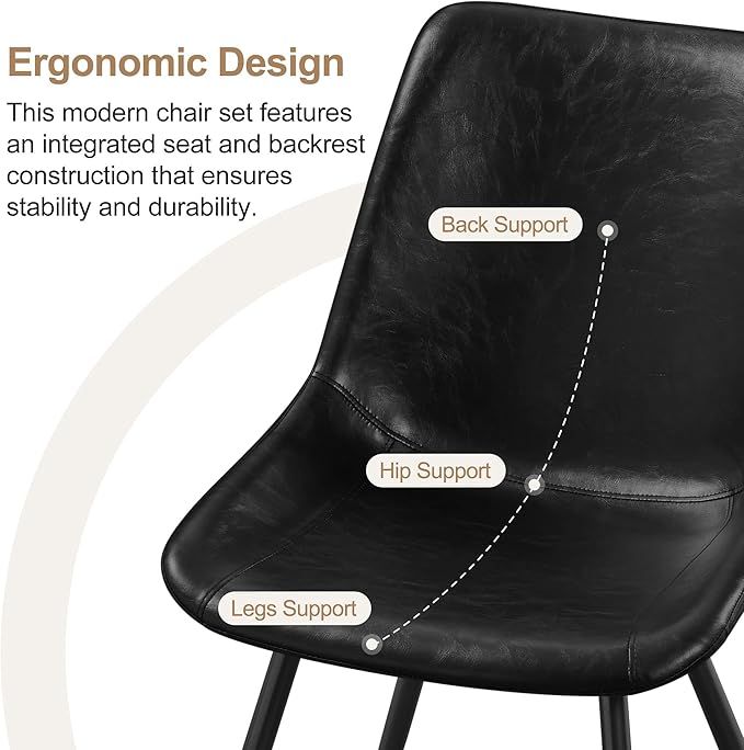 Yaheetech Dining Chairs Set of 4 Modern Upholstered Dining Room Chairs with Faux Leather Seat and Metal Legs for Home, Kitchen, Armless Design, Black