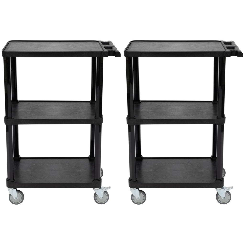 Pearington 3-Tier Compact Multi-Purpose Utility Cart with Lockable Wheels and Ergonomic Handle, Black, 2 Pack