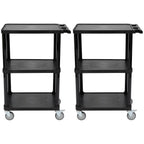 Pearington 3-Tier Compact Multi-Purpose Utility Cart with Lockable Wheels and Ergonomic Handle, Black, 2 Pack