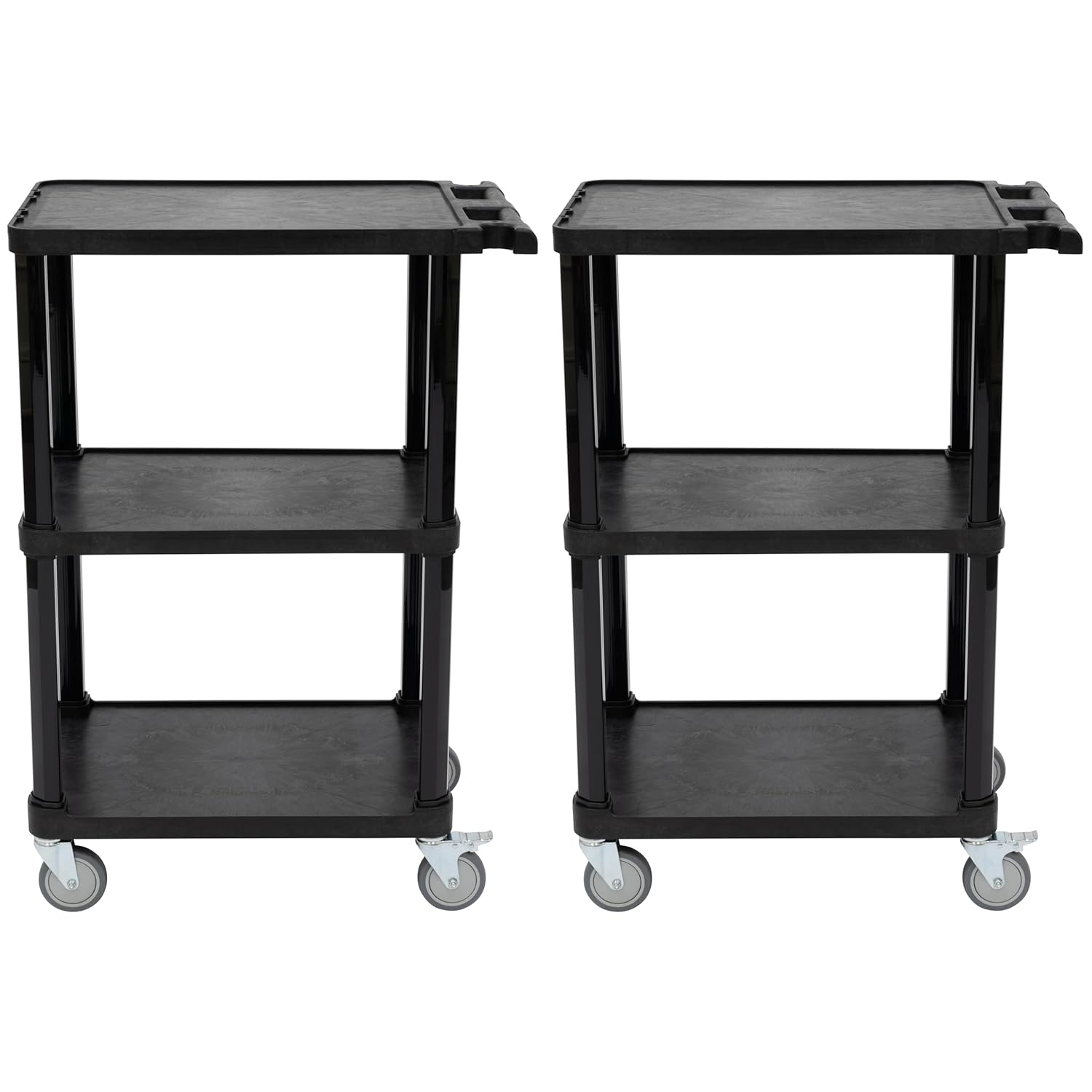 Pearington 3-Tier Compact Multi-Purpose Utility Cart with Lockable Wheels and Ergonomic Handle, Black, 2 Pack