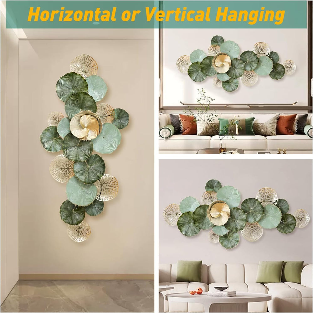 edaknez 53" Large Metal Wall Art, 3D Lotus Leaf Wall Decor for Living Room