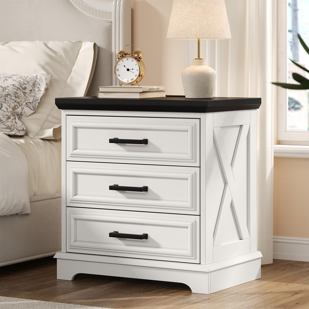 knoworld 24 Inch Wide Farmhouse Nightstands Set of 2 with Charging Station, W...