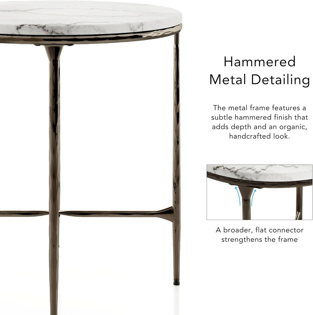 24/7 Shop at Home Aureum Modern 22-inch Round Marble Top End Table with X-Bra...