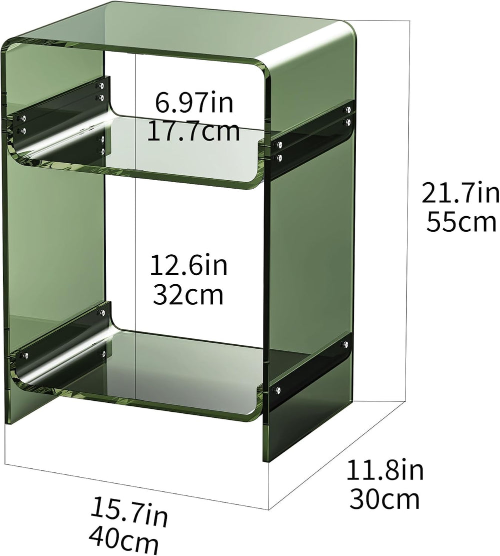 Acrylic Record Player Table with Storage Shelf, Clear Side Table Nightstand (...