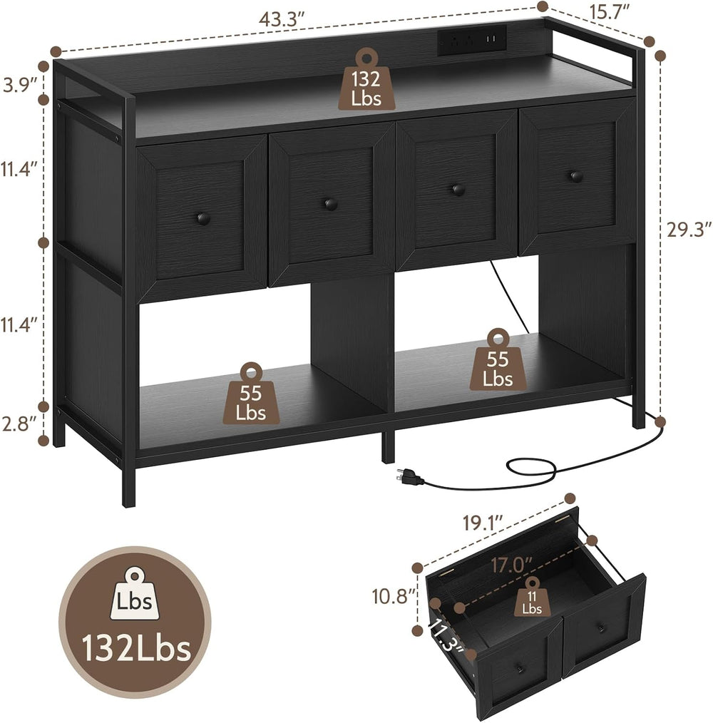 Filing Cabinet for Home Office, 43" Wood File Cabinet with Power Outlet,...