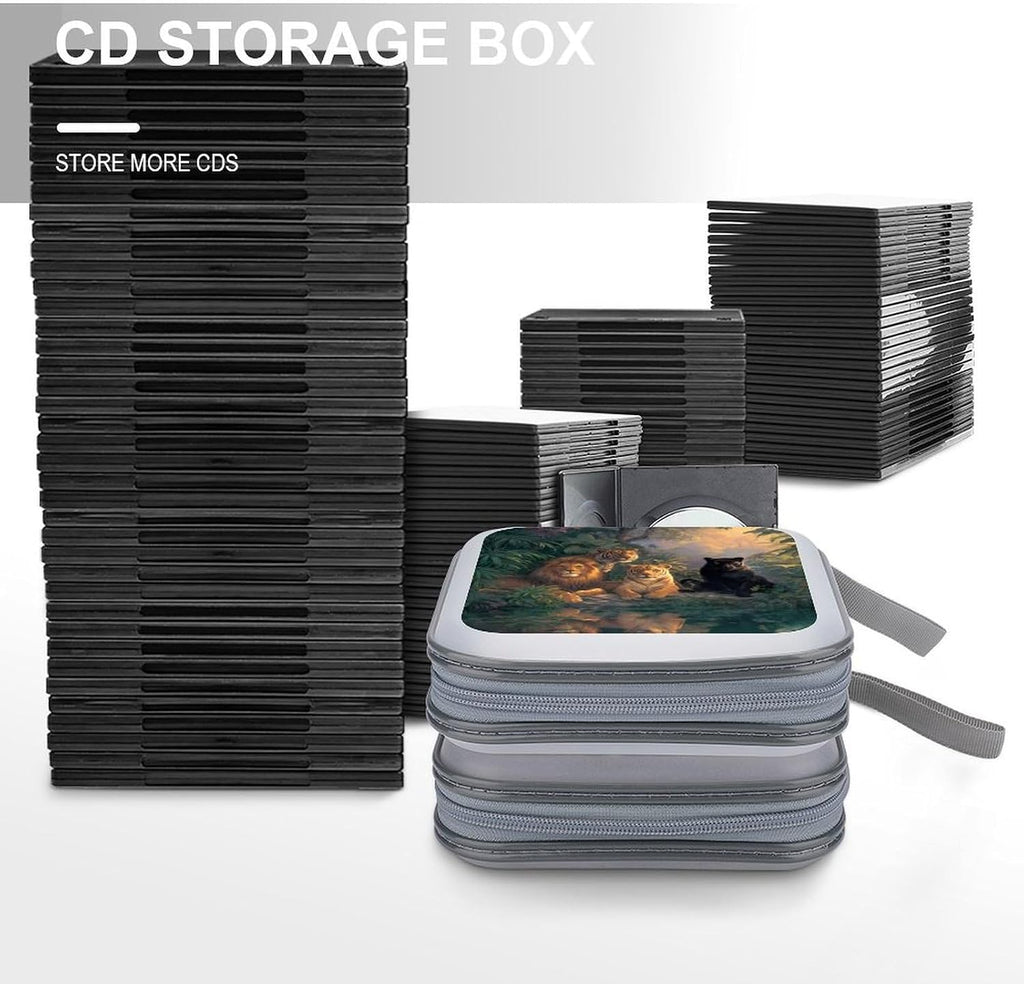 Tiger Lionpanther Print CD Case 40 Capacity DVD Case Holder Wallet Organizer for Car Home