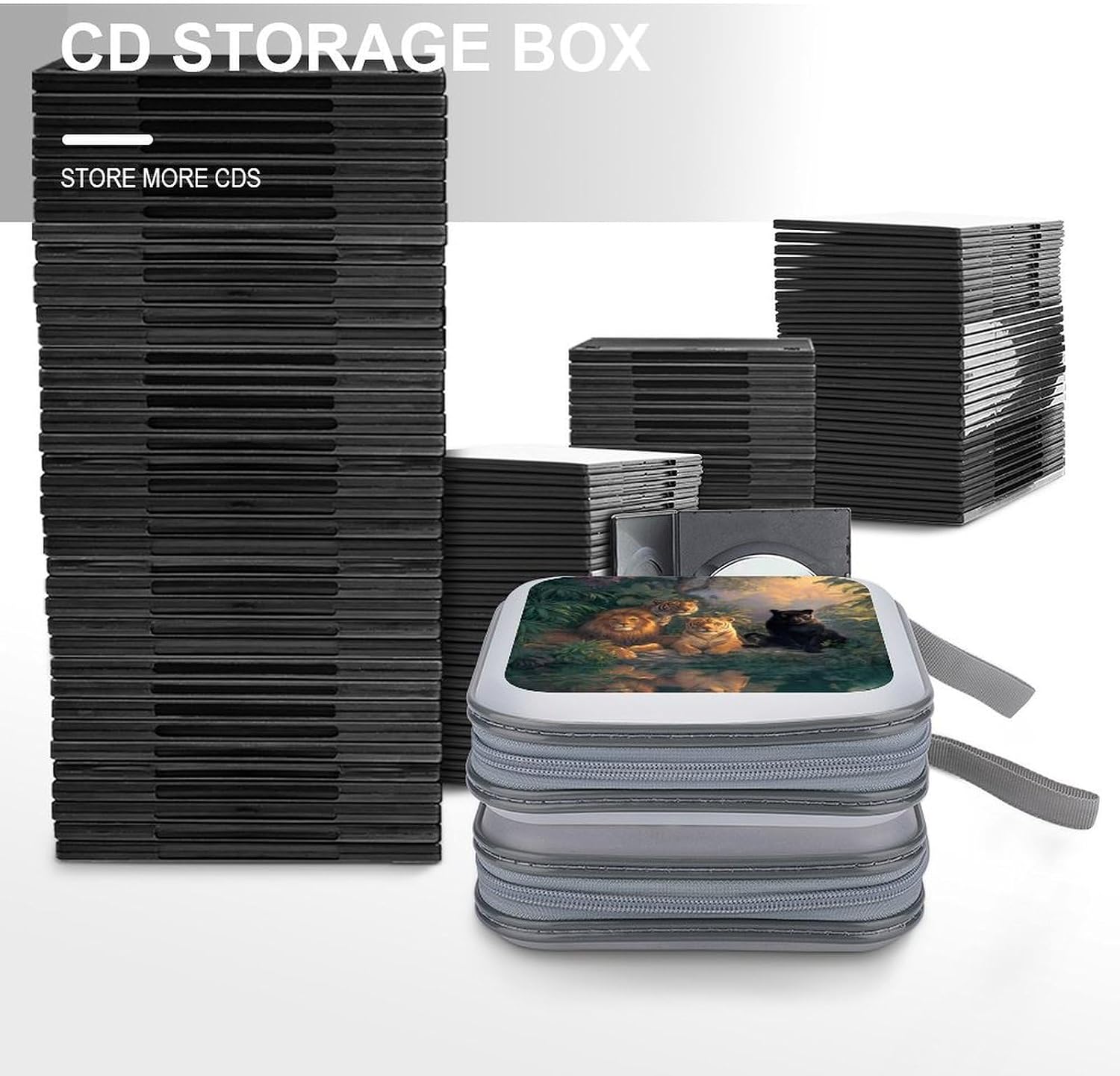 Tiger Lionpanther Print CD Case 40 Capacity DVD Case Holder Wallet Organizer for Car Home