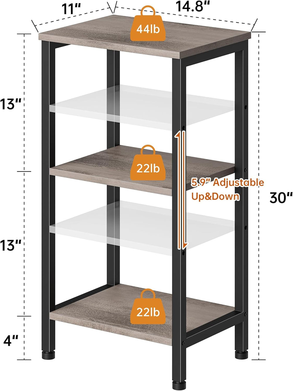Asgolion Small Grey Side Table, Tall End Table with Adjustable Shelf for Livi...