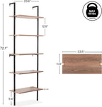 happimess MSH1001C Madera 72.05" Classic Industrial 5-Shelf Wood Wall-Mounted Open Ladder Bookcase with Metal Frame, Brown/Black