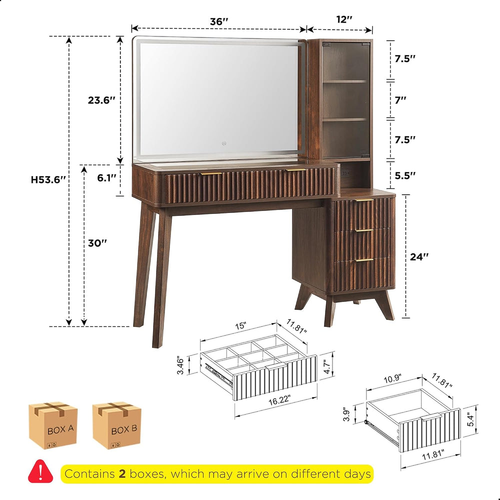 T4TREAM 48" Fluted Makeup Vanity Desk with 36" Lighted Mirror, Dark...