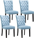 Velvet Dining Kitchen Chair Set of 4, Parsons Upholstered Dining Room Chair, Wood Accent Chair with Nailed Trim, Light Blue
